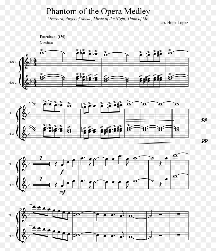 776x913 Phantom Of The Opera Medley Sheet Music Composed By Phantom Of The Opera Flute Sheet Music, Gray, World Of Warcraft HD PNG Download