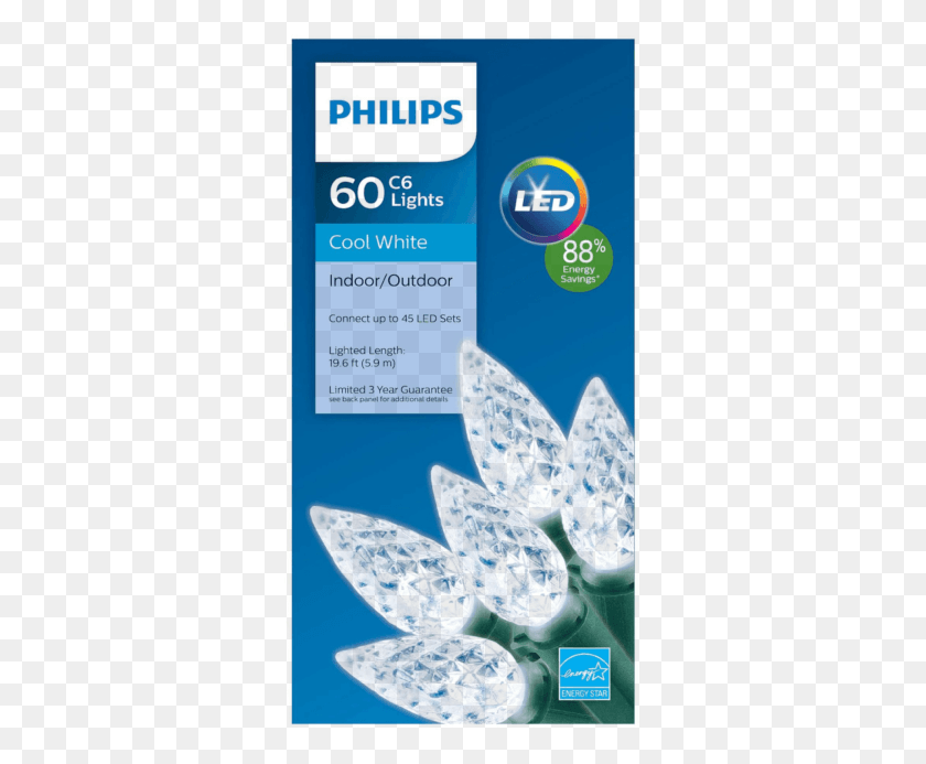 325x633 Philips 60ct Cool White Led Faceted C6 String Christmas Philips, Crystal, Plectrum, Sea Life HD PNG Download
