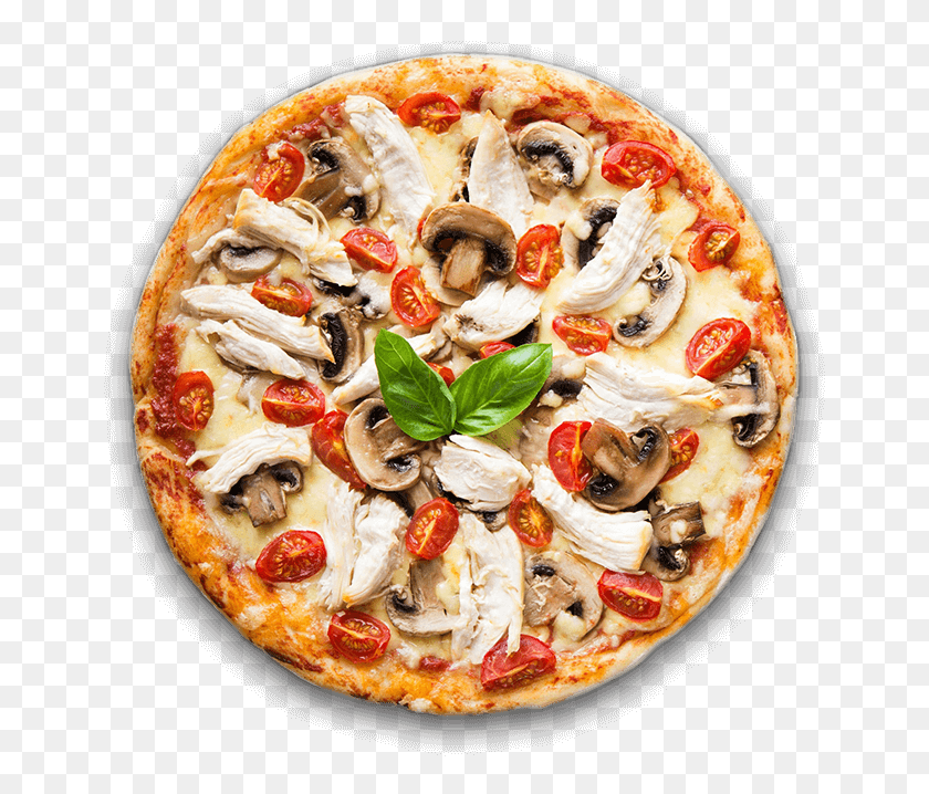 666x658 Picca S Kuricej Pomidorami I Gribami, Pizza, Comida, Plato Hd Png