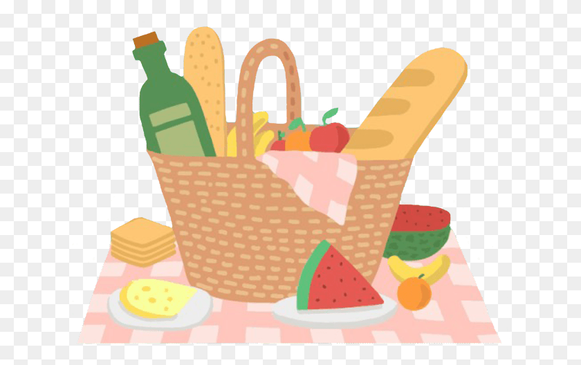636x468 Picnic Basket Wine Bread Cheese Freetoedit Scpicnic Cartoon Picnic Basket, Basket, Shopping Basket, Meal HD PNG Download