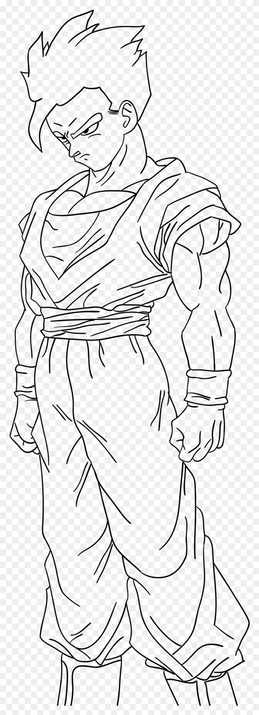 859x2485 Pics Of Dbz Gohan Coloring Pages Dragon Ball Z Ultimate Gohan Drawing, Gray, World Of Warcraft HD PNG Download