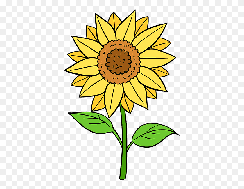 402x589 Picture Black And White Library How To Draw A Sunflower Sunflower Drawing Transparent, Plant, Flower, Blossom HD PNG Download
