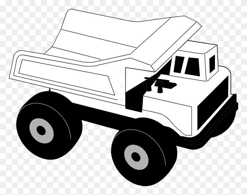 958x741 Picture Free Collection Of Construction Black And White Construction Truck Clipart Black And White, Vehicle, Transportation, Tow Truck HD PNG Download
