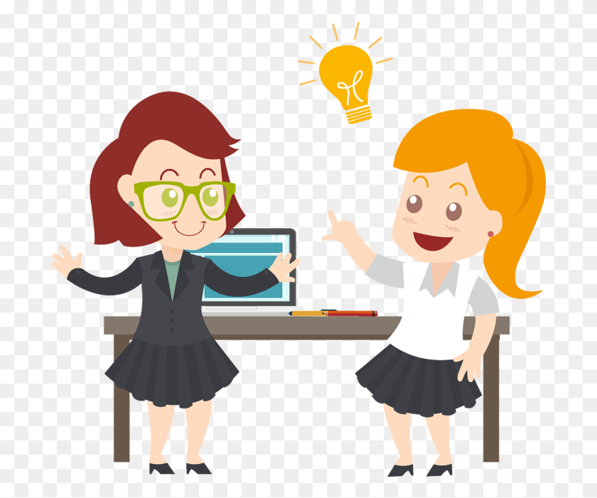 697x641 Picture Free Two Business Woman With Idea Light Bulb, Person, Human, Performer HD PNG Download