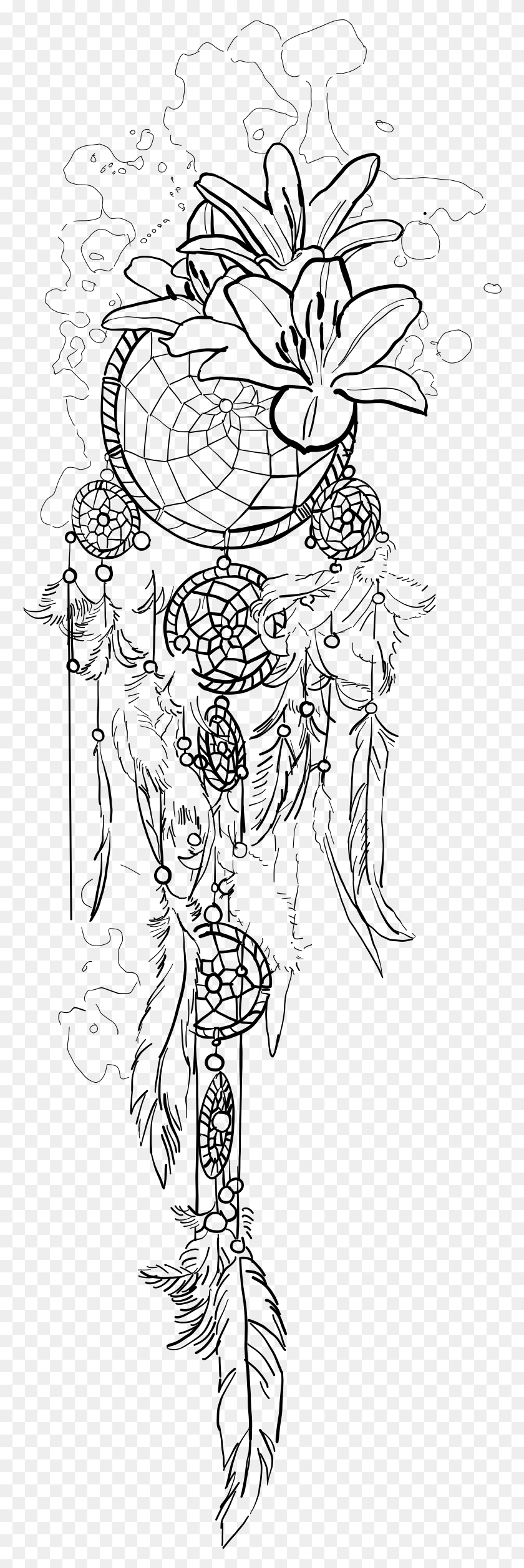 768x2454 Picture Hard Drawing Dream Catcher Dream Catcher Spine Tattoo, Gray, World Of Warcraft HD PNG Download