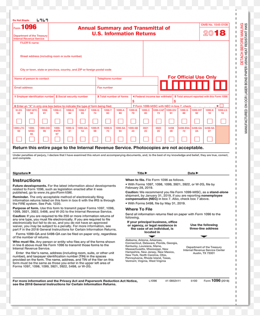 824x1017 Picture Of 1096 Summary And Transmittal 1096 Form, Text, Plan HD PNG Download