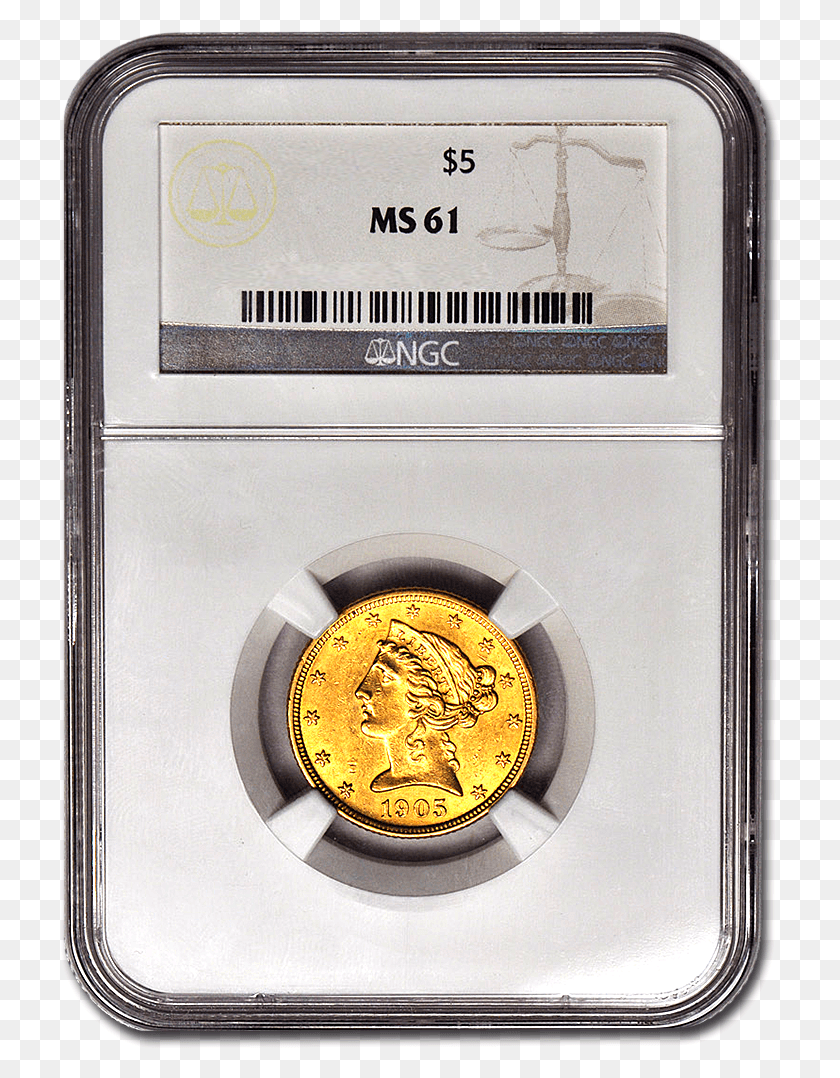 721x1018 Descargar Png Imagen De 5 Monedas De Oro De La Libertad Ms 61 Moneda De Oro De 5 Dólares 1905 Precio, Dinero, Emblema, Símbolo Hd Png