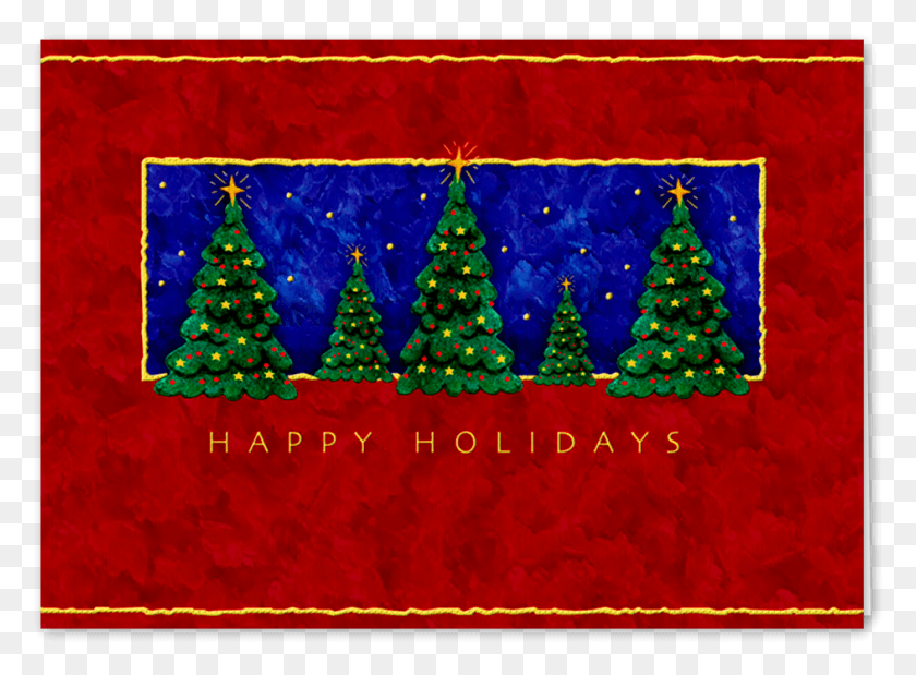 944x677 Picture Of Holiday Trees In A Starry Night Greeting Christmas Card, Tree, Plant, Ornament HD PNG Download