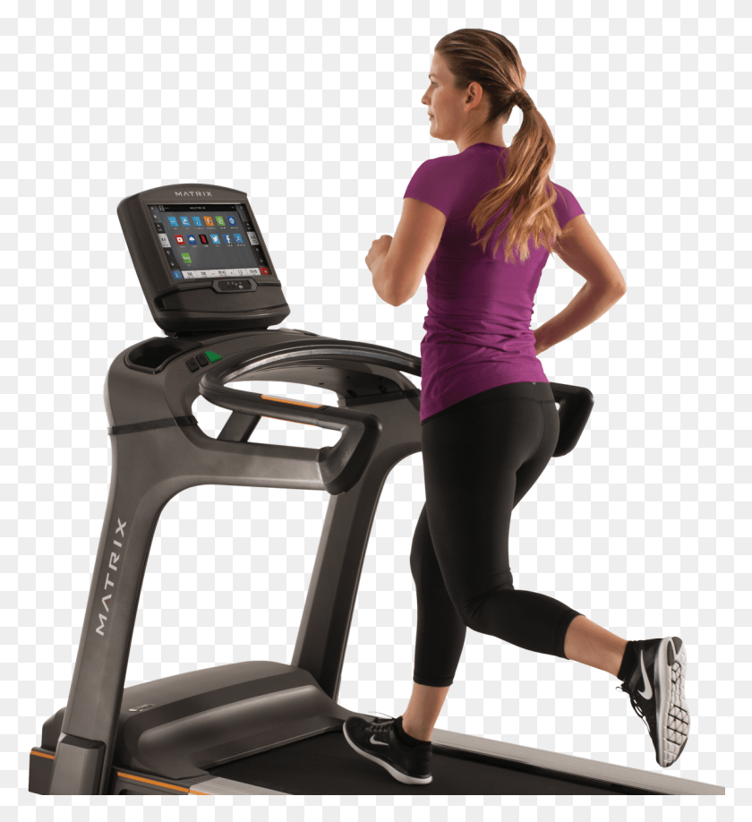 1145x1260 Picture Of User On Treadmill With Netflix App Matrix Tf30 Treadmill, Person, Human, Working Out HD PNG Download