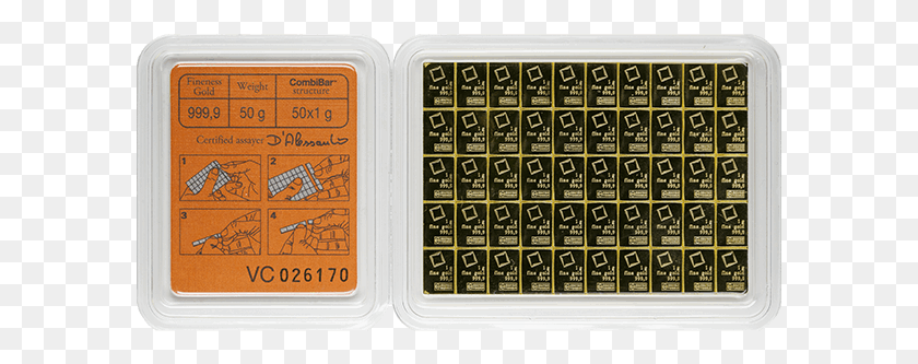 592x273 Picture Of Valcambi 50 Gram Gold Bar Numeric Keypad, Text, Pencil Box HD PNG Download