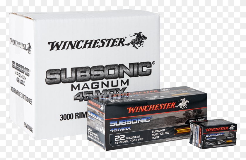 1260x789 Picture Of Winchester Subsonic 22wmr 45gr Hollow Point Winchester 22 Magnum Subsonic, Text, Box, Ammunition HD PNG Download