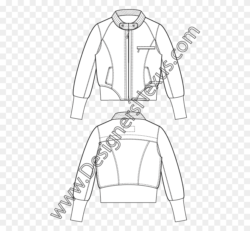506x718 Picture Royalty Free Library Flat Drawing Leather Jacket 3 4 Fashion Figures, Clothing, Apparel, Hoodie HD PNG Download