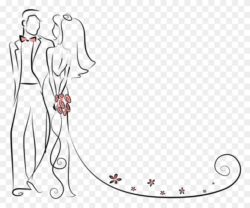 852x696 Pictures Couple Wedding Bride Invitation Cartoon Clipart Bride And Groom Outline, Whip, Sport, Sports HD PNG Download