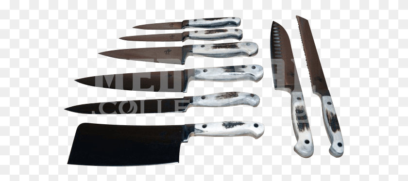 579x313 Piece Antler Handle Kitchen Knife Set Utility Knife, Weapon, Weaponry, Piano HD PNG Download