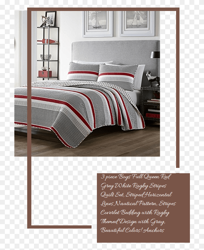 724x966 Piece Boys Full Queen Red Grey White Rugby Stripes White, Bedroom, Room, Indoors HD PNG Download