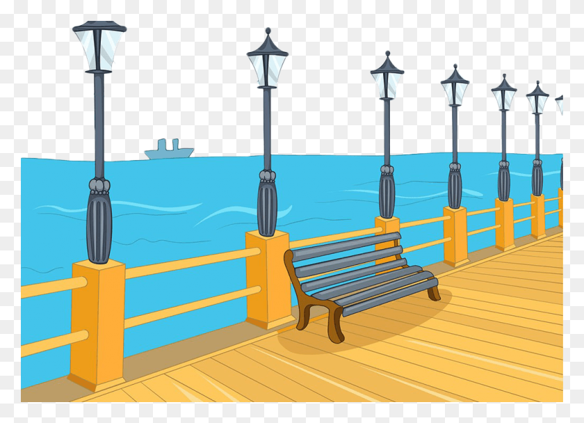 1024x720 Pier Clipart Boardwalk Pier Cartoon, Bridge, Building, Bench HD PNG Download