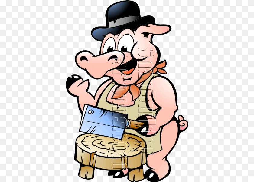 406x601 Pig Butcher With Butcher Block Pig Butcher Logo, Clothing, Hat, Person, Face Clipart PNG