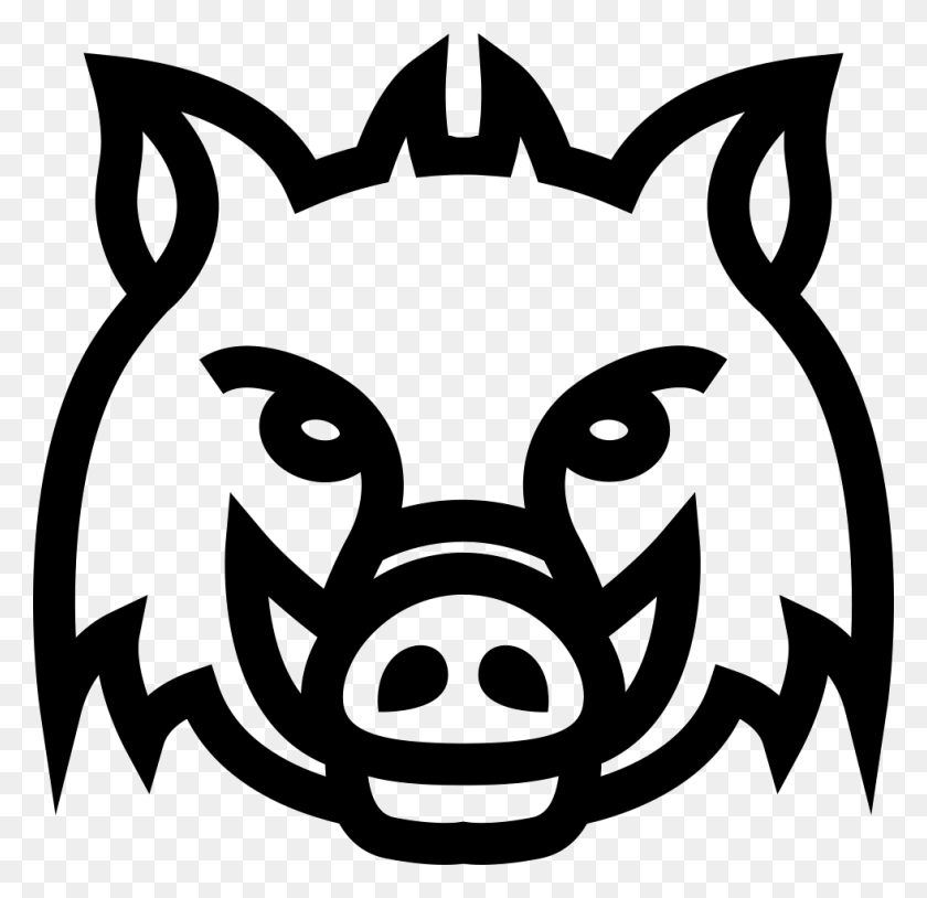 980x948 Pig Silhouette Free Animals Icons Svg Psd Eps Easy Boar Head Drawing, Stencil, Label, Text HD PNG Download