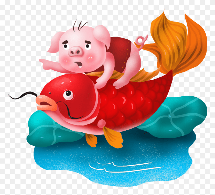 986x889 Pig Year Commercial Koi And Psd Cartoon, Animal, Toy, Food HD PNG Download