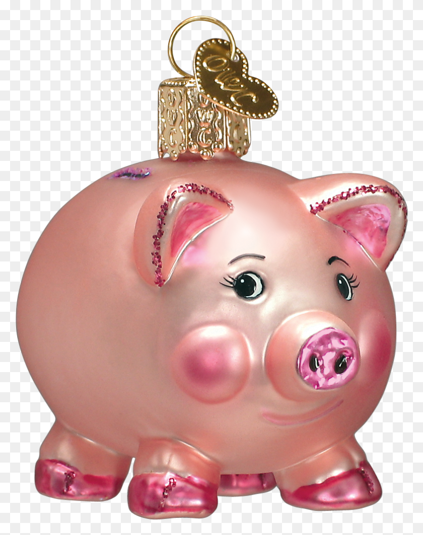 785x1011 Piggy Bank Old World Glass Ornament Glass Pig Christmas Ornaments, Person, Human, Doll HD PNG Download