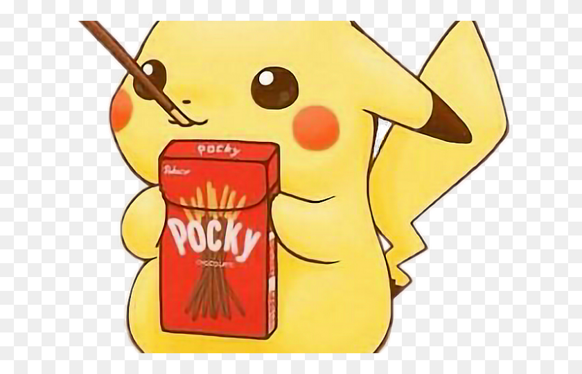 640x480 Pikachu Clipart Kawaii Pikachu Comiendo Pocky, Etiqueta, Texto, Alimentos Hd Png