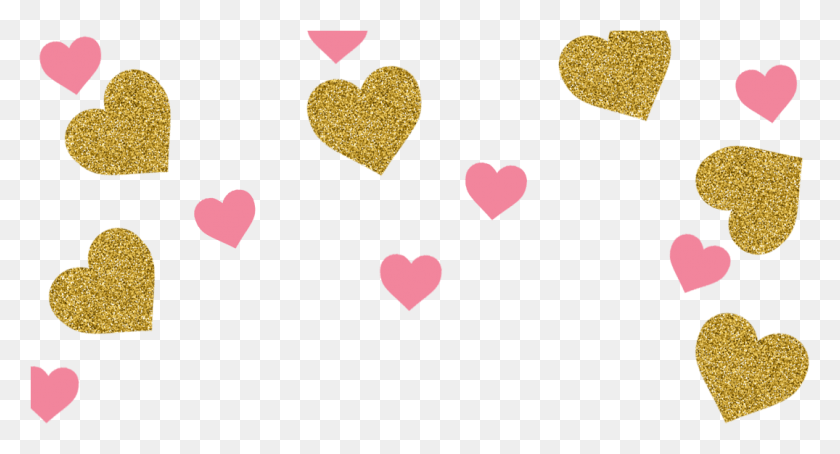 1075x544 Pink And Gold Heart Confetti Hearts Confetti, Petal, Flower, Plant HD PNG Download