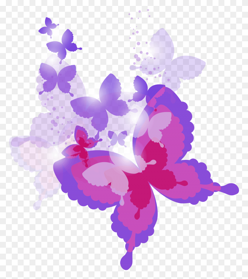 2262x2572 Mariposas De Color Rosa Y Púrpura Clipart, Gráficos, Planta Hd Png