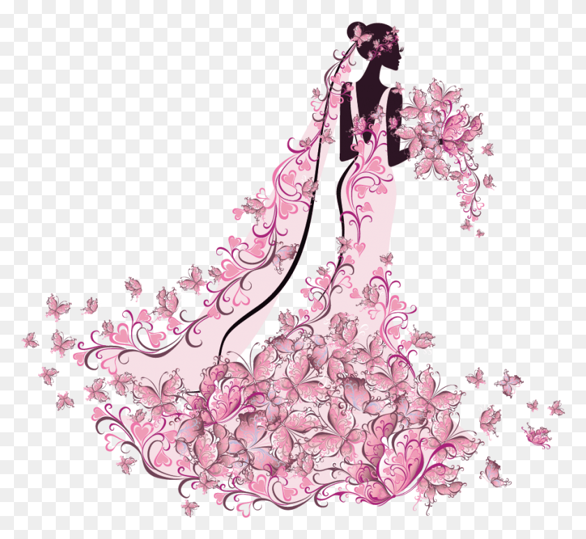 908x831 Pink Butterfly Bride Pink Butterfly, Plant, Flower, Blossom HD PNG Download