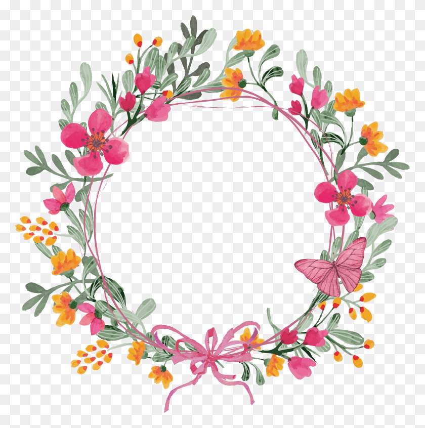 2786x2808 Pink Butterfly Wreath 27862808 Transprent Free Transparent Background Floral Wreath, Graphics, Floral Design HD PNG Download