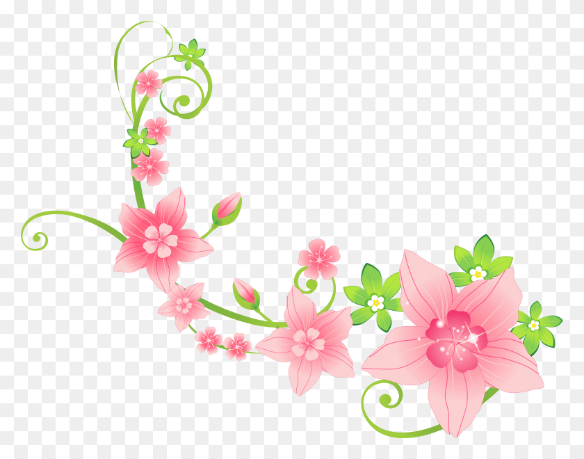 6133x4721 Pink Floral Decoration Clip Art Image Pink Flowers Clipart, Plant, Graphics HD PNG Download