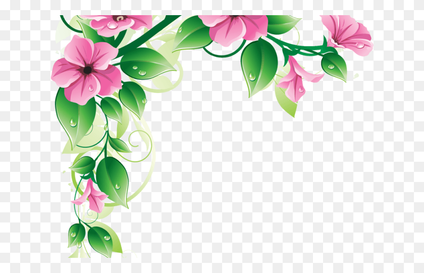 640x480 Pink Flower Clipart Divider Border Design For Card, Graphics, Floral Design HD PNG Download