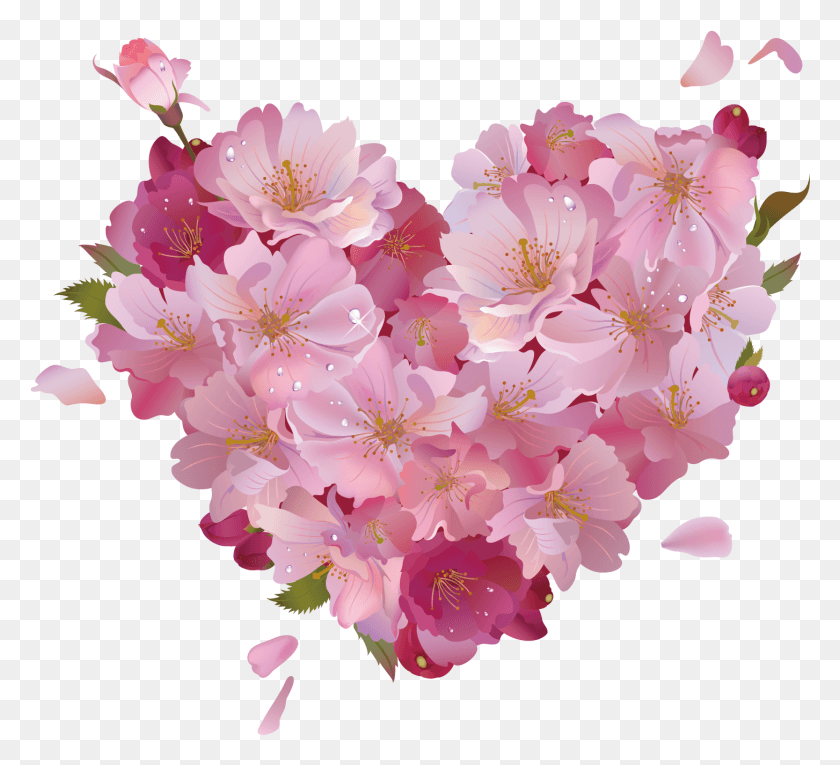1453x1314 Pink Flowers Clip Art Transprent Free Flower Heart Transparent, Plant, Blossom, Cherry Blossom HD PNG Download