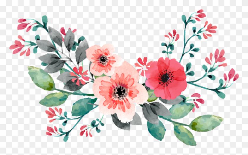 823x491 Pink Flowers Flower Border 1024 Watercolour Flower Vintage, Plant, Graphics HD PNG Download