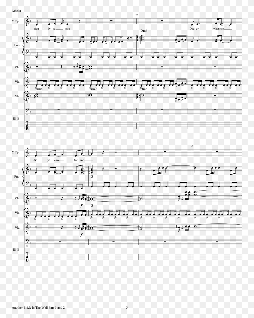 764x993 Pink Floyd Another Brick In The Wall Part Sheet Music, Gray, World Of Warcraft HD PNG Download