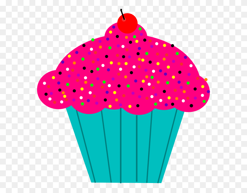 588x597 Pink Frosted Cupcake Clip Art At Clker Cupcake Clip Art Pink, Cream, Cake, Dessert HD PNG Download