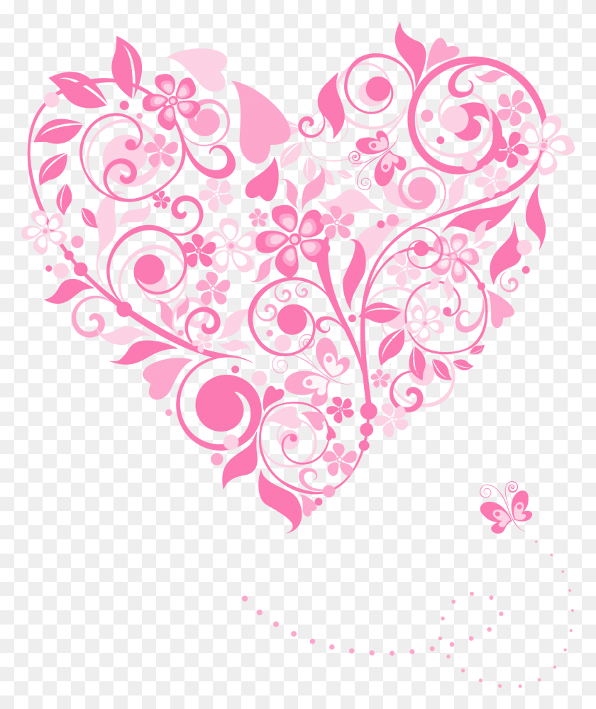 2518x3032 Descargar Png Corazones De Color Rosa Transparente Floral Vector Corazón, Gráficos, Diseño Floral Hd Png