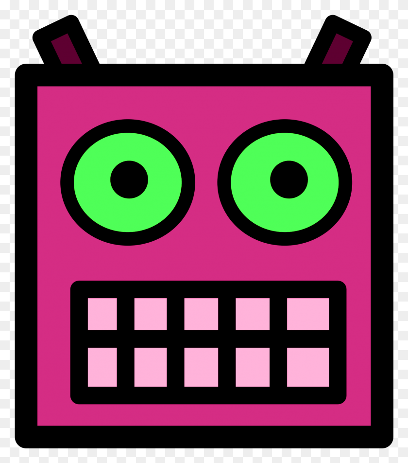1676x1917 Descargar Png Cara De Robot Rosa O Ciruela Con Ojos Verdes Cara De Robot, Número, Símbolo, Texto Hd Png