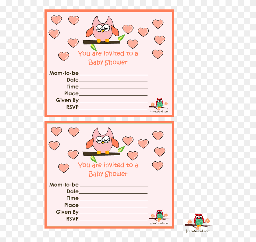 550x735 Pink Owl And Hearts Girl Baby Shower Invitations Greeting Card, Text, Label HD PNG Download