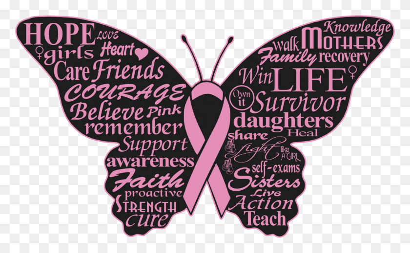 1600x945 Pink Ribbon T Shirt Breast Cancer Logo Butterfly, Text, Poster, Advertisement Descargar Hd Png
