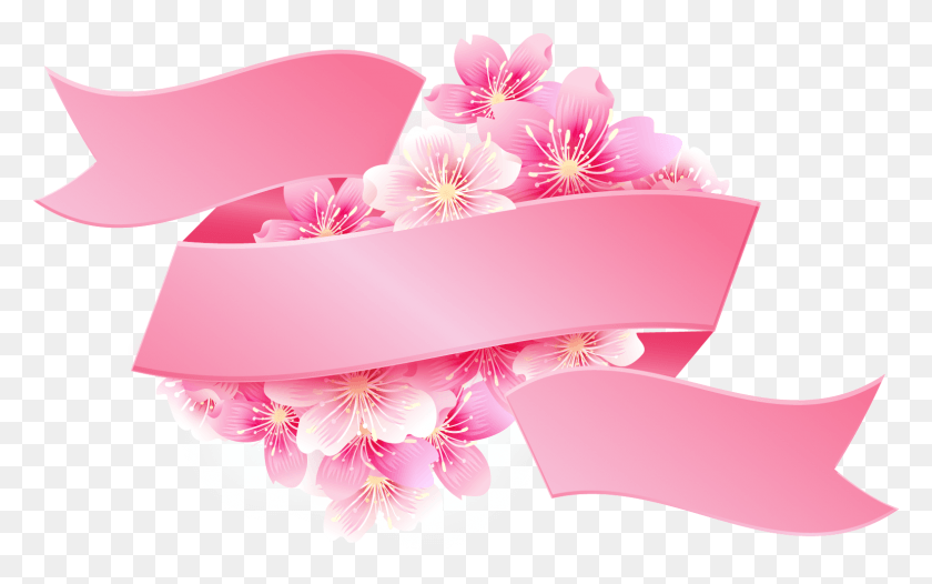 1579x945 Pink Ribbon With Flowers Image Pink Flower Vector, Graphics, Floral Design HD PNG Download