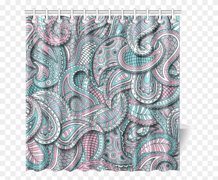 652x634 Pink Teal White Fun Ornate Paisley Pattern Shower Curtain, Rug, Embroidery HD PNG Download