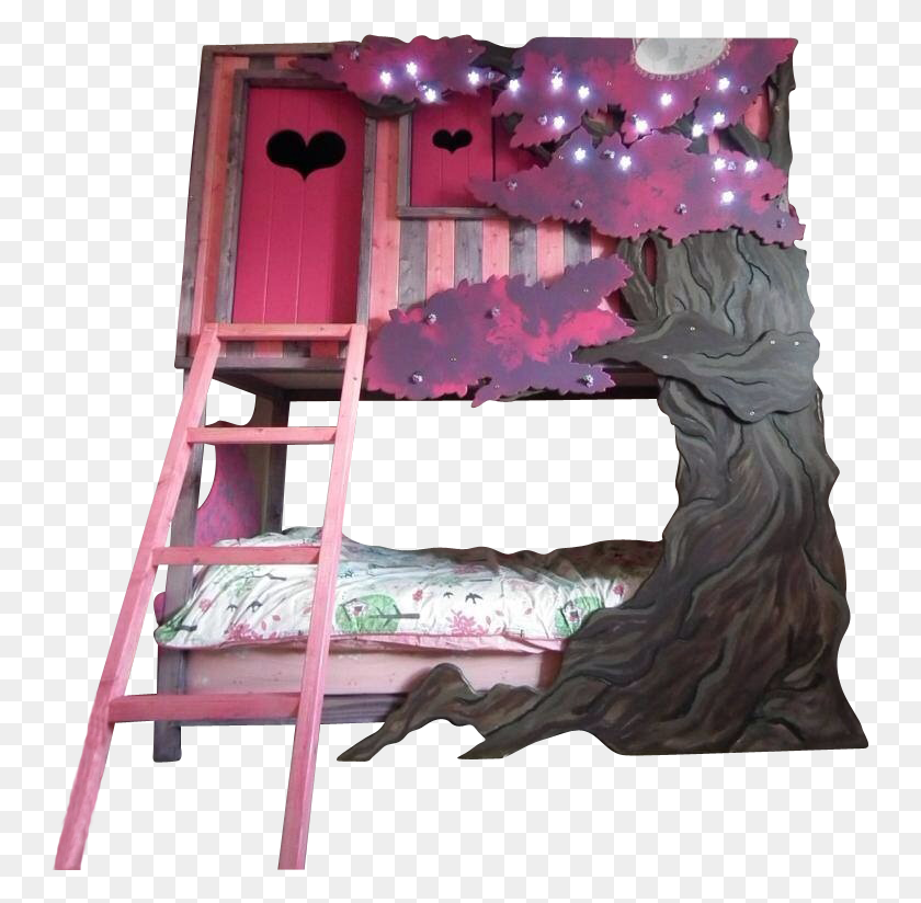 747x764 Pink Tree House Двухъярусные Кровати, Мебель, Кровать, Двухъярусная Кровать Png Скачать