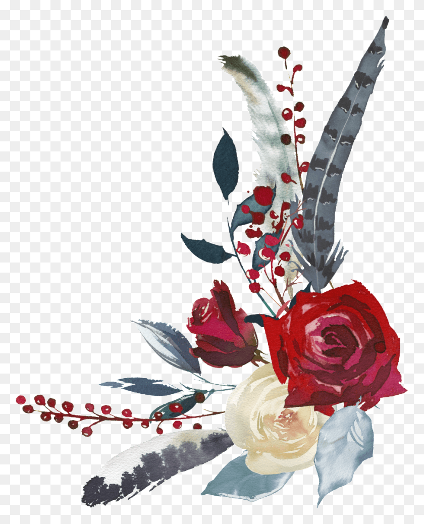 903x1133 Pintado A Mano De Rojo Y Rosa Blanca Flores Transparente Floribunda, Plant, Flower, Blossom HD PNG Download