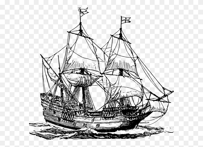 600x546 Pirate Ship Clip Art Pirate Ship Black And White, Vehicle, Transportation, Boat HD PNG Download