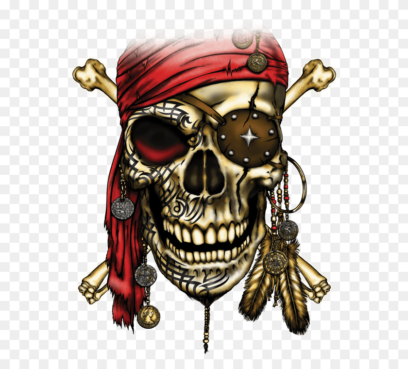 566x700 Pirate Skull With Red Bandana Skull, Person, Human, Pirate HD PNG Download