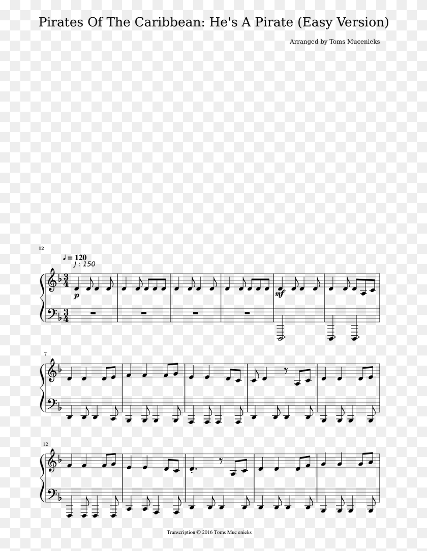 694x1025 Pirates Of The Caribbean Hes A Pirate Easy Version Medicate Gabbie Hanna Piano Sheet Music, Gray, World Of Warcraft HD PNG Download