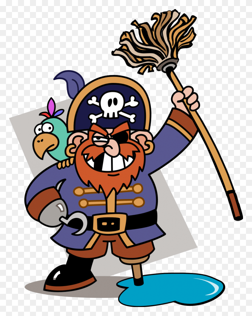 803x1024 Piratey With Mop Cartoon Pirate, Emblem, Symbol, Performer HD PNG Download