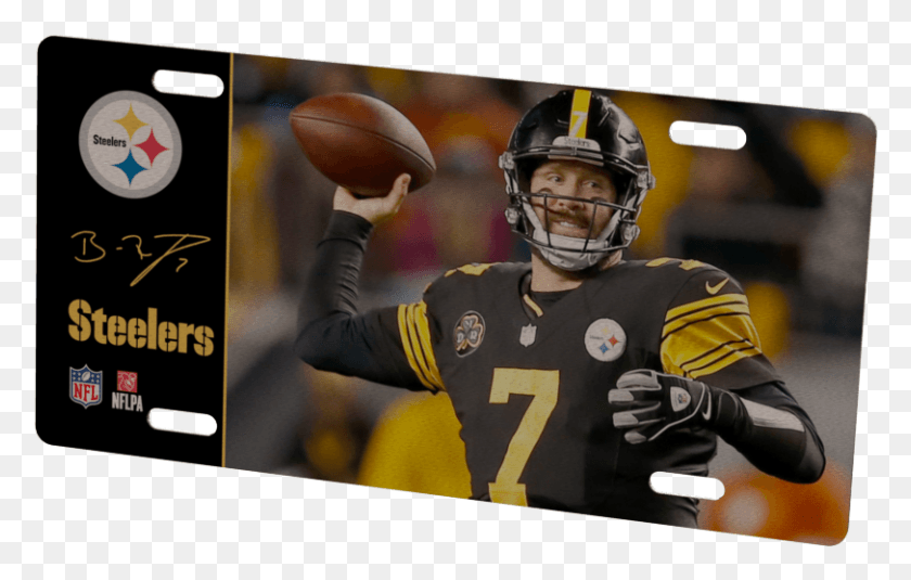 812x495 Pittsburgh Steelers Ben Roethlisberger Metal Photo Logos And Uniforms Of The Pittsburgh Steelers, Helmet, Clothing, Apparel HD PNG Download