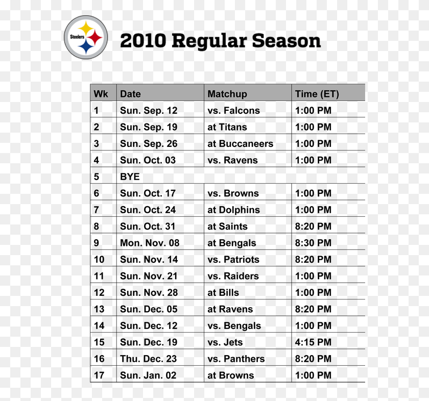 590x726 Pittsburgh Steelers Logo 2010 Printable Schedule Schedule 2011, Text, Number, Symbol HD PNG Download