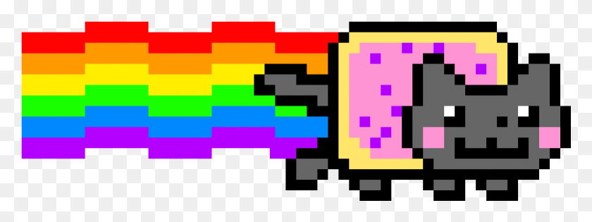 1041x341 Pixel Art Nyan Cat Easy Pixel Art Minecraft Grid, Pac Man Hd Png Скачать